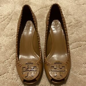 Tory Burch peep toe wedges.